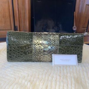 NANCY GONZALEZ Double Flap Crocodile Clutch in Green